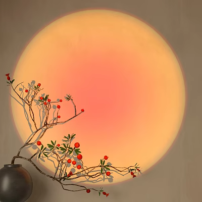 Downlight Spotlight Creating Warm Circular Light Illuminating Red Fruits Branches And Vase 3d model