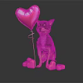 Cute Chihuahua Dog Holding Pink Heart Balloon With Heart Shaped Objects On Dark Background