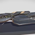Detailed Futuristic Sci Fi Spaceship Model Featuring Black Yellow Design And Glowing Engine Lights