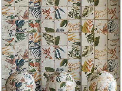 Decorative Wall Tiles With Leaf And Floral Patterns And Ornamental Spheres 3d model