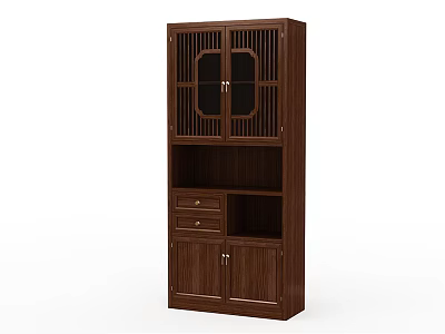 Modern Wooden Bookcase With Glass Doors Open Shelf Drawers And Lower Cabinets 3d model
