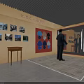 Exhibition Space Interior With Fitting Room Wall Displays Mirrors And Visitor Standing