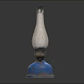Vintage Oil Lamp With Blue Base White Glass Shade And Classic Worn Design