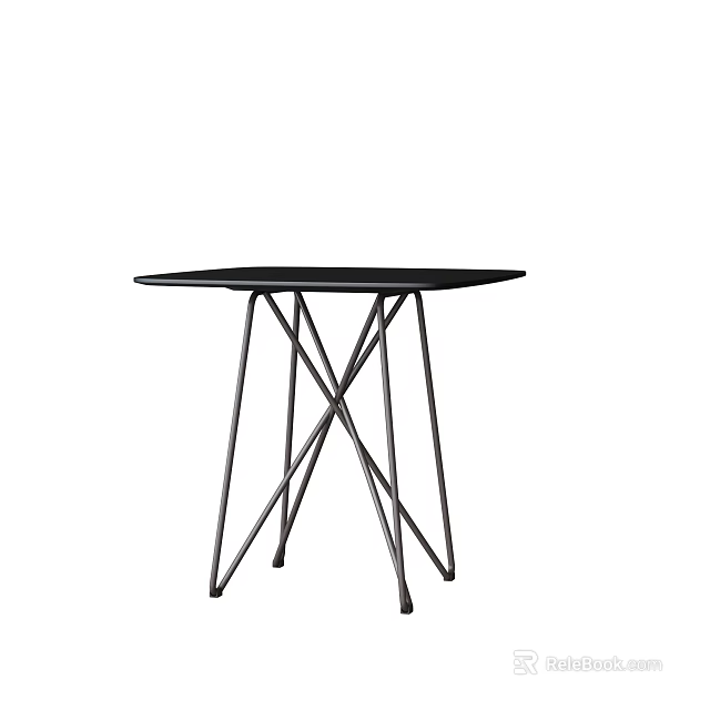 Modern Minimalist Side Table With Black Tabletop And Crossed Metal Frame 3d model 