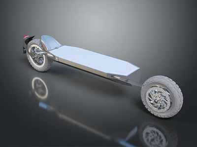 Electric Skateboard Sports Equipment With Large Wheels Silver Deck And Reflective Surface For Smooth Riding 3d model