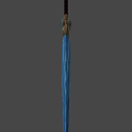 Fantasy Sword With Blue Glowing Blade And Decorative Feathered Hilt Design