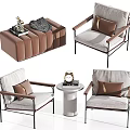 Modern Leisure Sofa Set With Comfortable Armchairs Decorative Pillows And Side Table 3d model