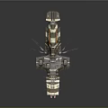 Futuristic Military Style Spaceship With Camouflage Green White Orange Design And Complex Structure