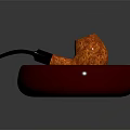 Orange Textured Tobacco Pipe On Round Red Ashtray With Cork Stopper