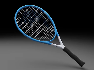 Blue And White Tennis Racket With Black Handle And High Quality Frame Design 3d model
