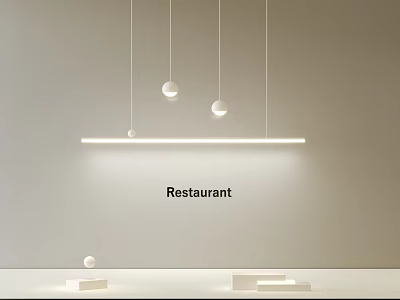 Modern Restaurant Interior Pendant Lighting With Linear Strip And Spherical Balls Design 3d model