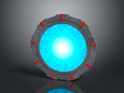 Futuristic Circular Tech Component With Gray Frame Red Accents And Blue Glowing Core 3d model