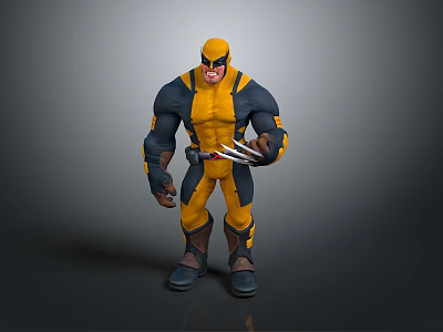 Wolverine Character In Yellow And Blue Costume With Claws 3d model