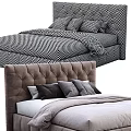 Elegant Modern Double Bed With Tufted Brown Headboard And Gray Bedding 3d model