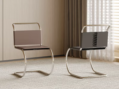 Modern Dining Chairs With Metal Frame And Brown Black Upholstered Seats In Minimalist Room 3d model