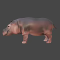 Realistic Black Hippopotamus Standing In Natural Green And Yellow Background