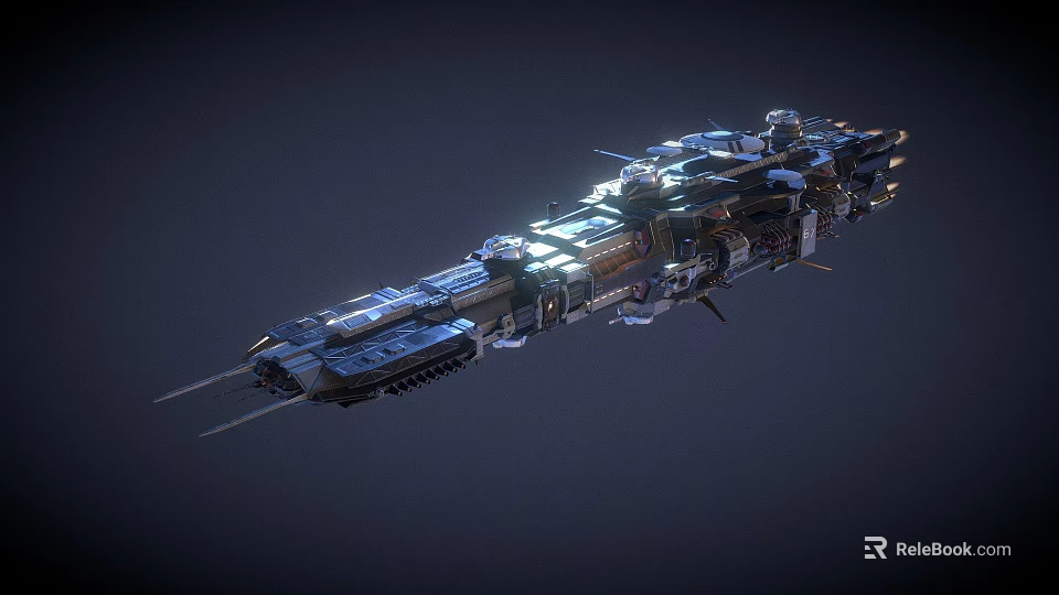Futuristic Spaceship 3D Render With Complex Structure And Lighting Details 3d model 
