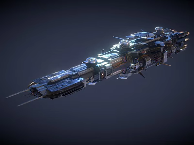 Futuristic Spaceship 3D Render With Complex Structure And Lighting Details 3d model