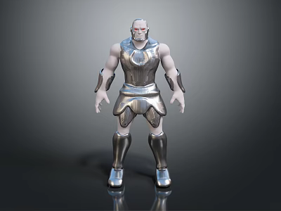 Sci Fi Robot Character with Metallic Armored Body Red Eyes and Muscular Build 3d model