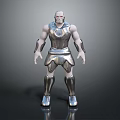 Sci Fi Robot Character with Metallic Armored Body Red Eyes and Muscular Build