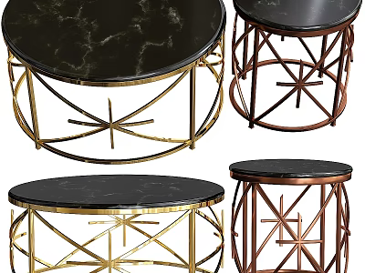 Modern Round Dining Tables With Black Marble Tabletop And Gold Copper Metal Frames 3d model