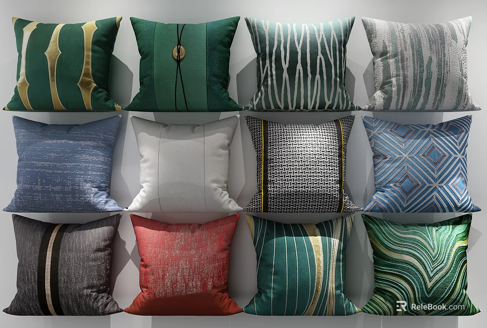 Colorful Decorative Pillows With Various Patterns For Home Sofa Decoration 3d model