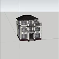 Two Story Detached Villa With White Exterior Balcony Arched Windows And Palm Trees