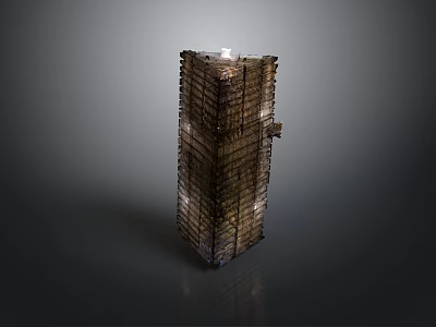Tall Stacked Architectural Model With Layered Wooden Structure And Textured Surface 3d model
