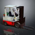 White And Red Industrial Forklift With Cab Forks And Black Wheels
