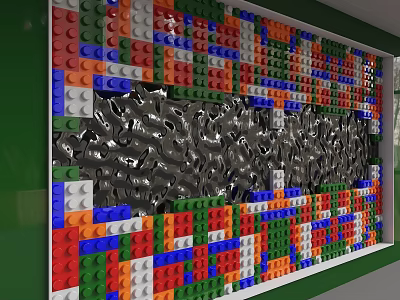 Colorful Lego Bricks Background Wall with Black Wavy Decoration in the Middle 3d model