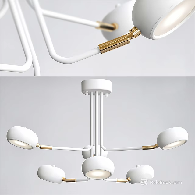 Modern White Chandelier With Gold Accents And Multi Arm Light Fixture Design 3d model 