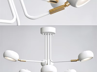 Modern White Chandelier With Gold Accents And Multi Arm Light Fixture Design 3d model