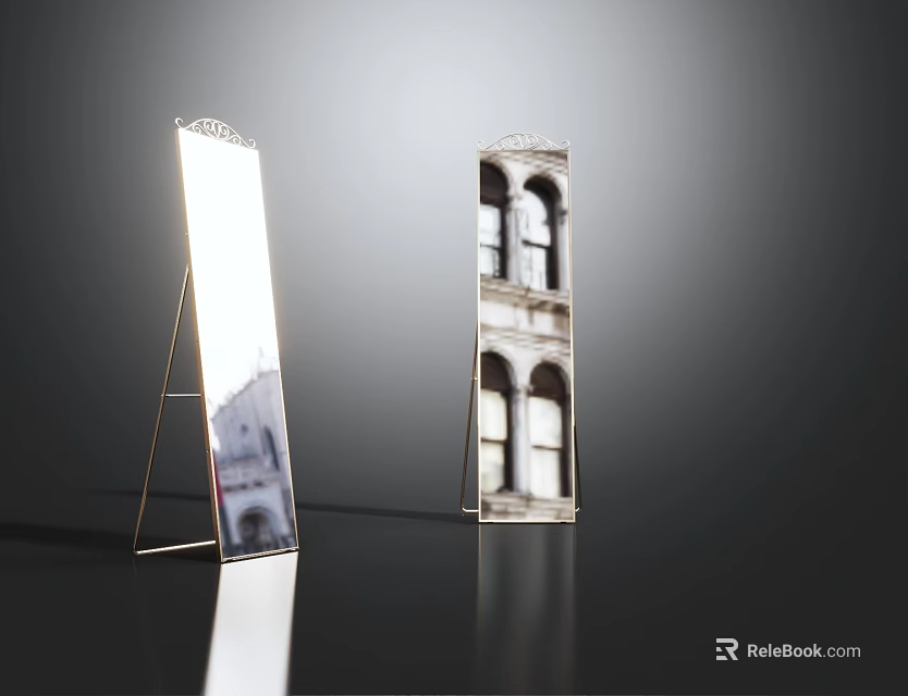 Modern Floor Mirrors With Metal Frames Reflecting Building Facade And Windows 3d model 