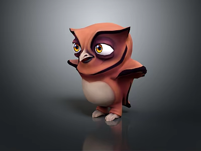 Cute Brown Cartoon Owl Character With Big Eyes And 3D Model Design 3d model