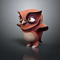 Cute Brown Cartoon Owl Character With Big Eyes And 3D Model Design