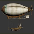 Vintage Multicolored Airship With Twin Propellers And Suspended Wooden Cabin