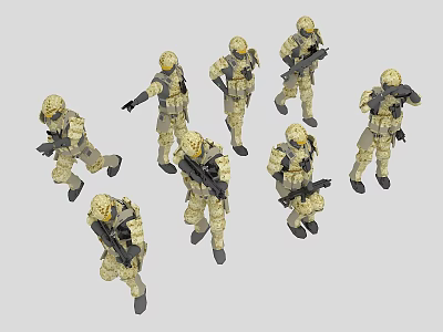 Men In Camouflage Uniforms With Helmets Holding Weapons In Various Poses 3d model