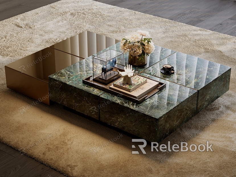 Modern Coffee Table Italian Style Minimalist Coffee Table Marble Coffee Table Square Coffee Table Jewelry Ornaments Combination Fleece Carpet model