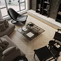 Modern Dining and Living Room Space With Sofa Dining Table Plants and Large Windows Design