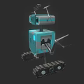 Blue Square Robot Character With Tracked Legs Antennas And Mechanical Arms