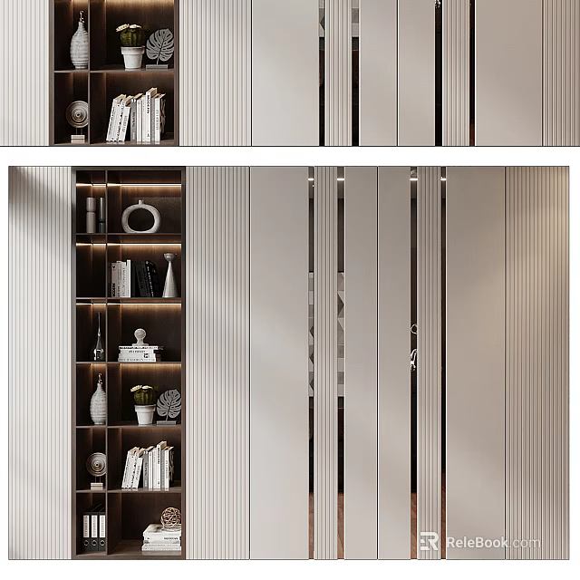 Modern Elegant Bookcase Design With Open Shelves And Decorative Items 3d model 