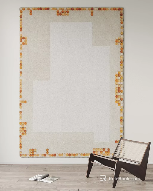 Woven Leisure Chair Paired With White Carpet And Orange Square Trim 3d model 