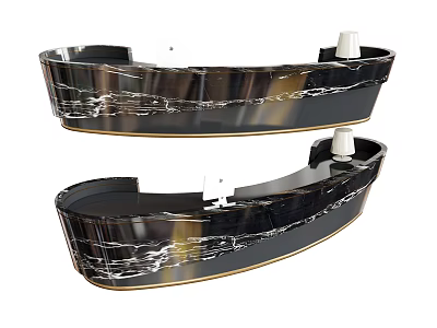 Modern Black Marble Reception Desk With Curved Design And Gold Trim 3d model