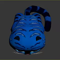 Blue Cartoon Tiger Plush Toy With Big Yellow Eyes And Striped Design