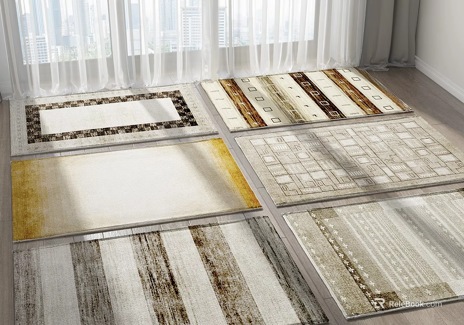 Square Rugs With Striped Geometric And Textured Patterns In Neutral Beige Brown Tones 3d model 