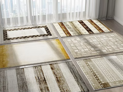 Square Rugs With Striped Geometric And Textured Patterns In Neutral Beige Brown Tones 3d model