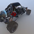 Functional Off Road Buggy With Exposed Mechanics And Muddy Tires