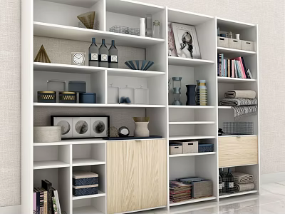 Modern Multi Compartment Shelving Unit With Books Storage Boxes And Decorations 3d model