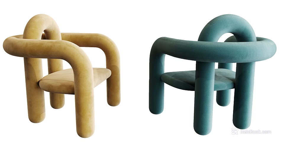 Modern Leisure Chairs In Beige And Teal With Curved Armrests And Rounded Legs 3d model 