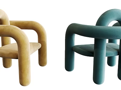 Modern Leisure Chairs In Beige And Teal With Curved Armrests And Rounded Legs 3d model